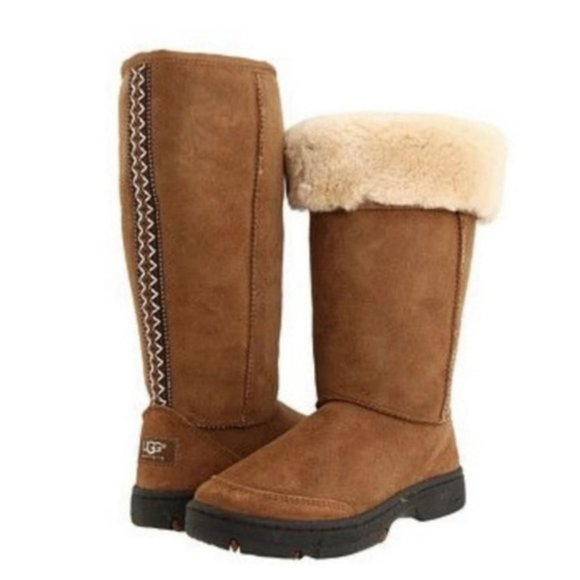 UGG Chestnut Ultimate Tall Braid 5340 Leather & Sheepskin Boots 7W - Picture 1 of 8